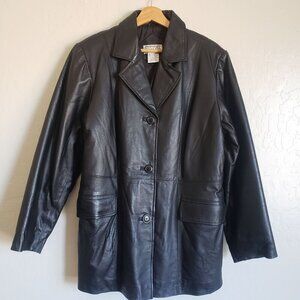 Venezia Vintage Leather Blazer Jacket Coat Solid Black Size Women's XL Y2K 90's